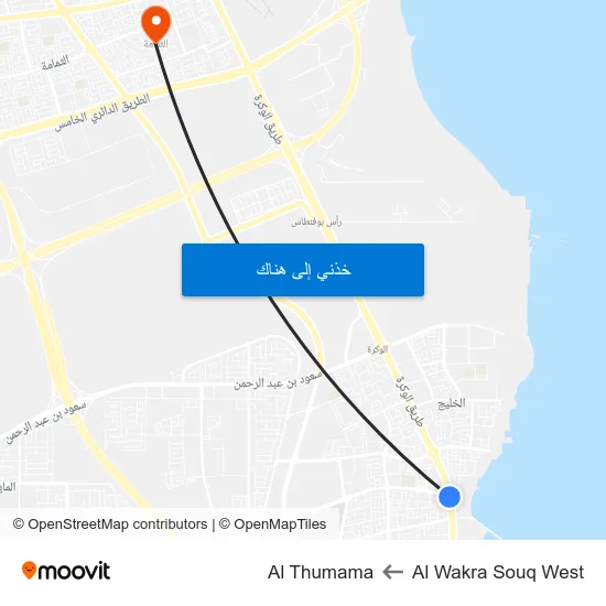 Al Wakra Souq West to Al Thumama map