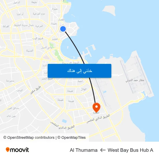 West Bay Bus Hub A to Al Thumama map