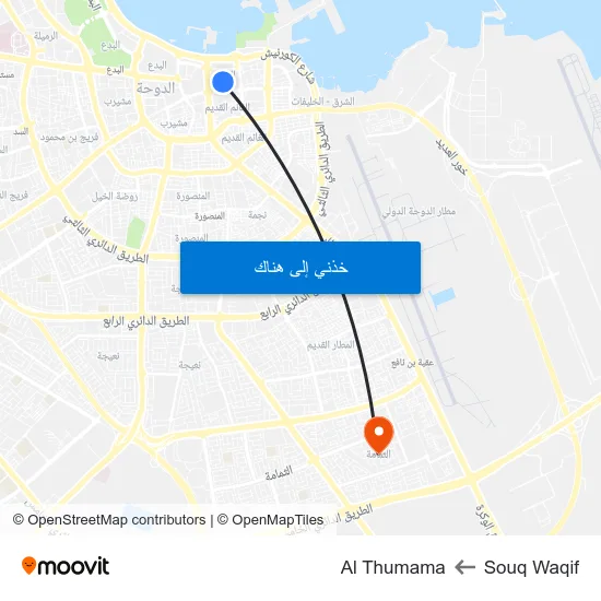 Souq Waqif to Al Thumama map