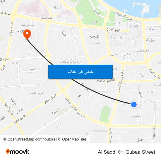 Qubaa Street to Al Sadd map