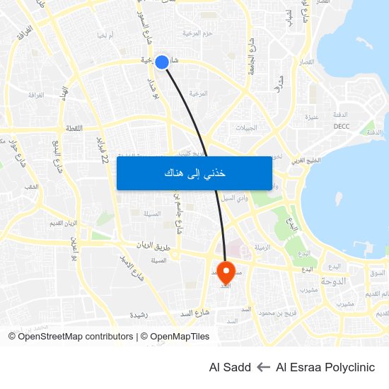 Al Esraa Polyclinic to Al Sadd map