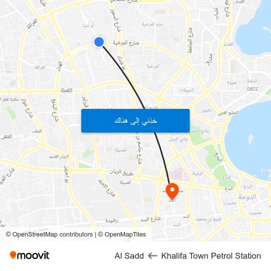 Khalifa Town Petrol Station to Al Sadd map