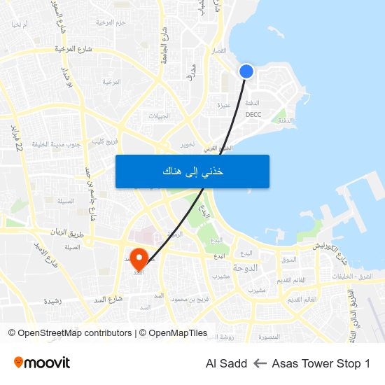 Asas Tower Stop 1 to Al Sadd map