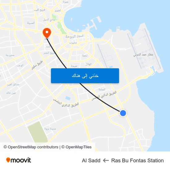 Ras Bu Fontas Station to Al Sadd map