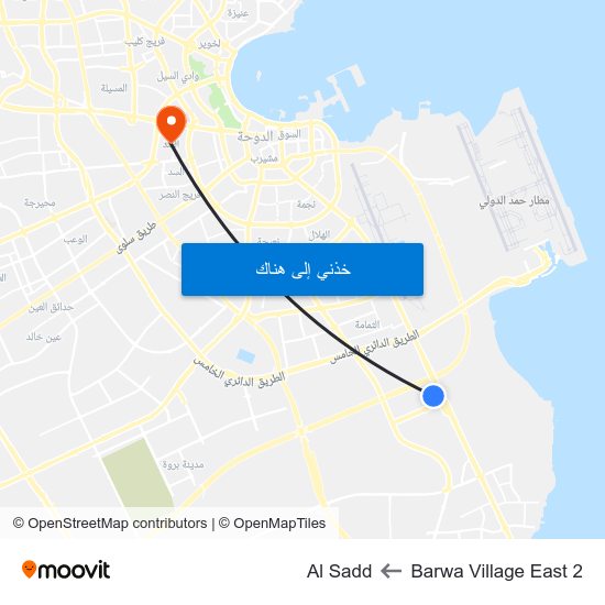 Barwa Village East 2 to Al Sadd map