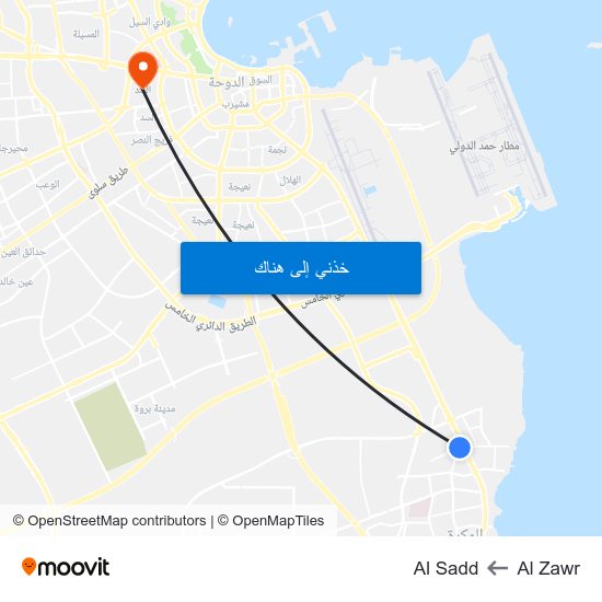 Al Zawr to Al Sadd map