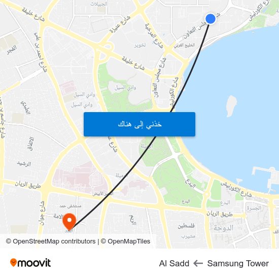 Samsung Tower to Al Sadd map