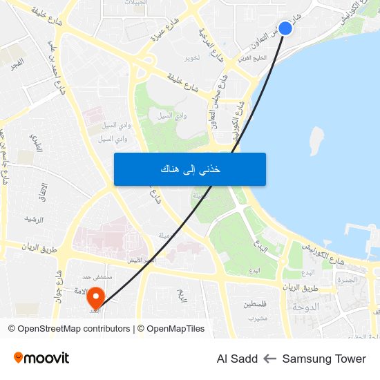 Samsung Tower to Al Sadd map