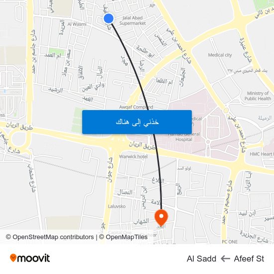 Afeef St to Al Sadd map