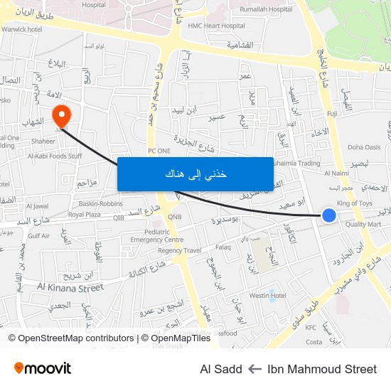 Ibn Mahmoud Street to Al Sadd map