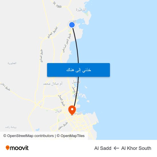 Al Khor South to Al Sadd map