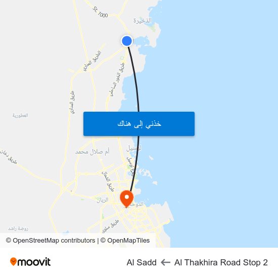 Al Thakhira Road Stop 2 to Al Sadd map