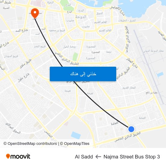 Najma Street Bus Stop 3 to Al Sadd map