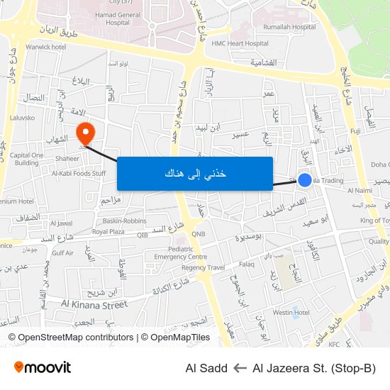 Al Jazeera St. (Stop-B) to Al Sadd map