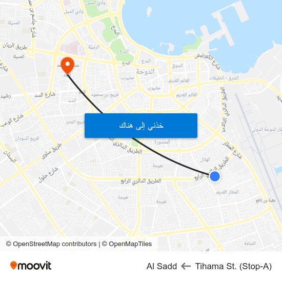 Tihama St. (Stop-A) to Al Sadd map