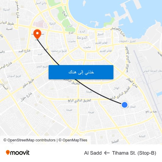 Tihama St. (Stop-B) to Al Sadd map