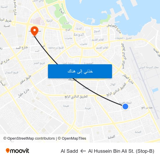 Al Hussein Bin Ali St. (Stop-B) to Al Sadd map