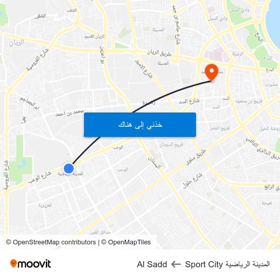 المدينة الرياضية Sport City to Al Sadd map