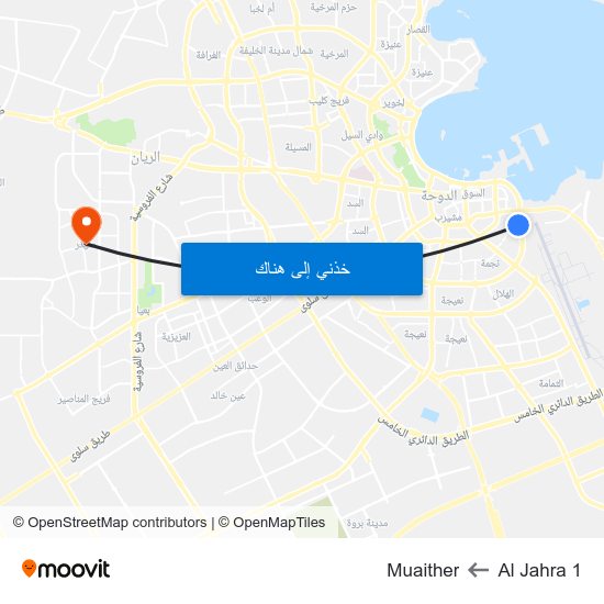 Al Jahra 1 to Muaither map