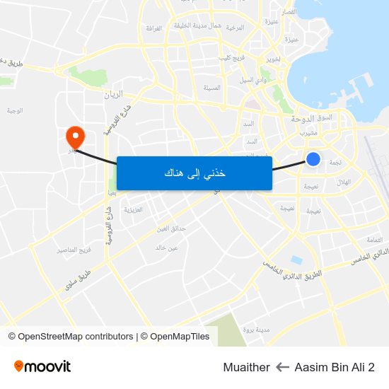 Aasim Bin Ali 2 to Muaither map