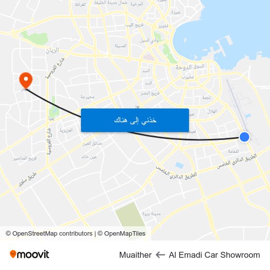 Al Emadi Car Showroom to Muaither map