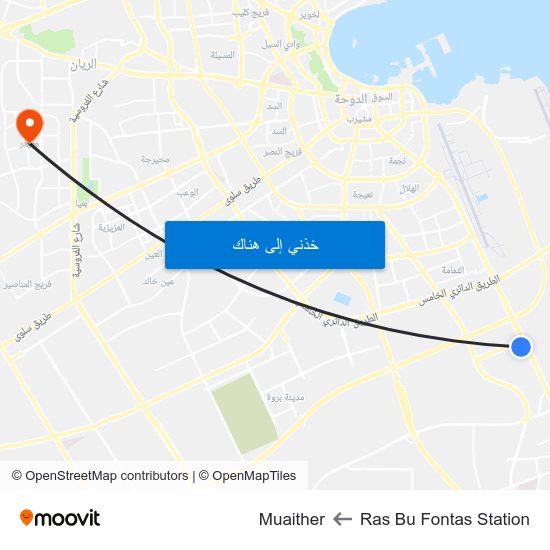 Ras Bu Fontas Station to Muaither map