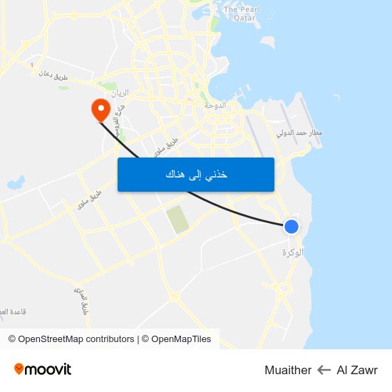 Al Zawr to Muaither map
