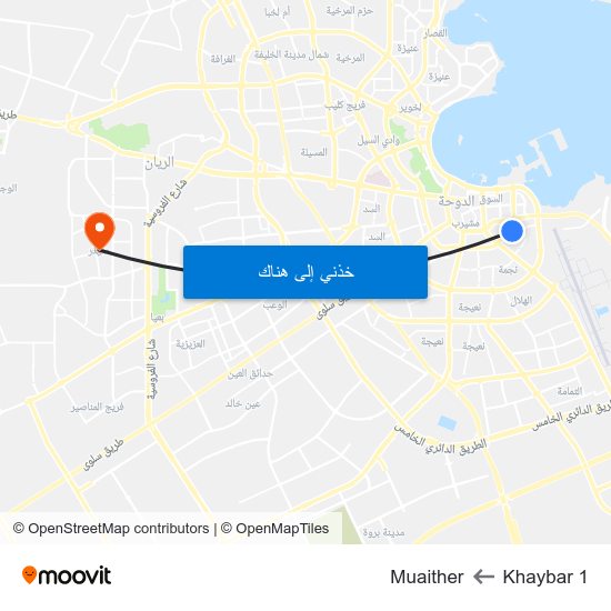 Khaybar 1 to Muaither map