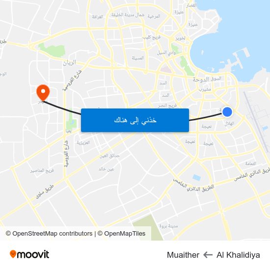 Al Khalidiya to Muaither map