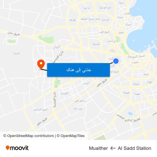 Al Sadd Station to Muaither map