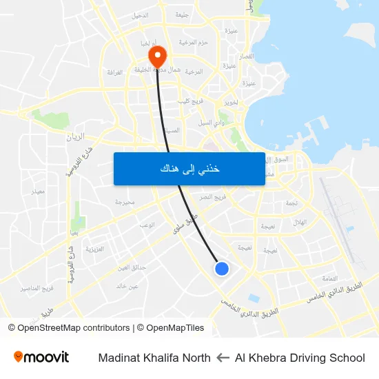 Al Khebra Driving School to Madinat Khalifa North map