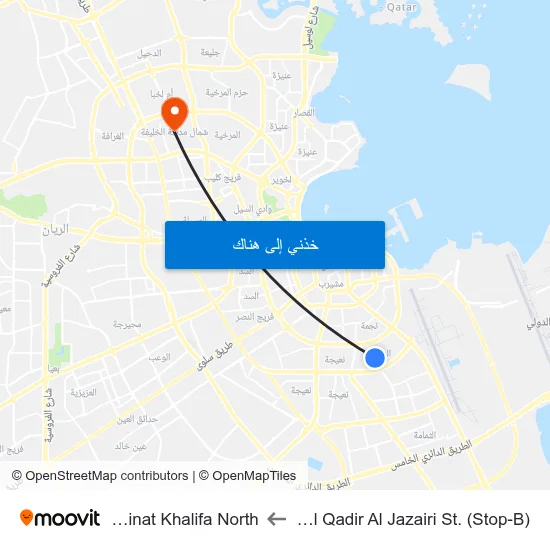 Abdul Qadir Al Jazairi St. (Stop-B) to Madinat Khalifa North map