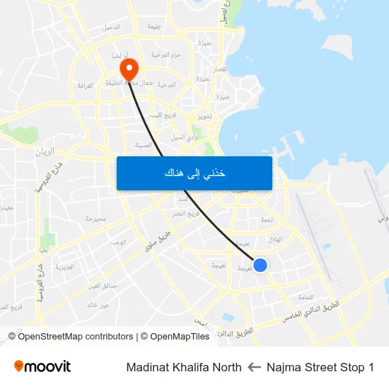 Najma Street Stop 1 to Madinat Khalifa North map