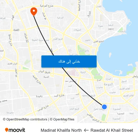 Rawdat Al Khail Street to Madinat Khalifa North map