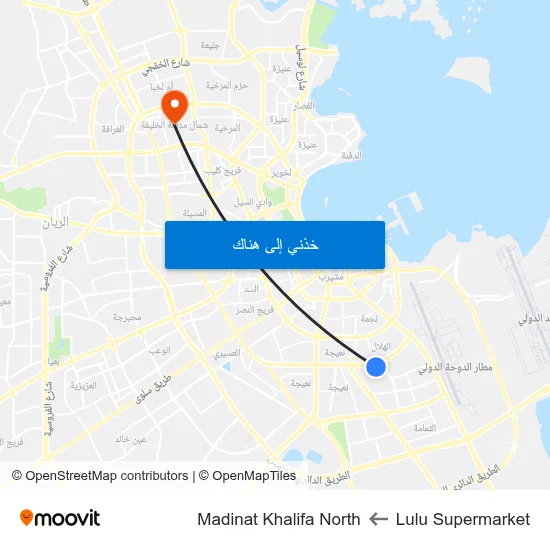 Lulu Supermarket to Madinat Khalifa North map