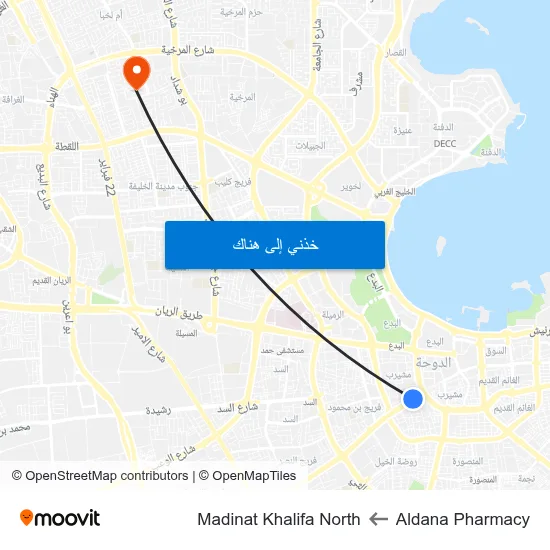 Aldana Pharmacy to Madinat Khalifa North map