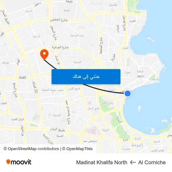 Al Corniche to Madinat Khalifa North map