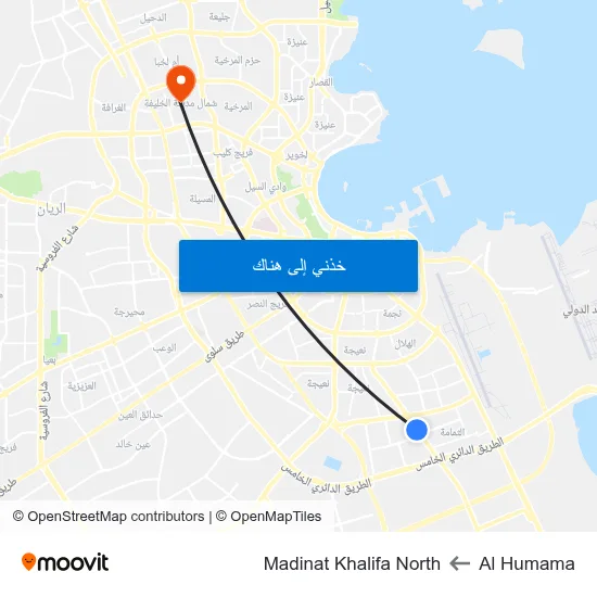 Al Humama to Madinat Khalifa North map