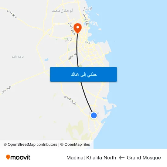 Grand Mosque to Madinat Khalifa North map
