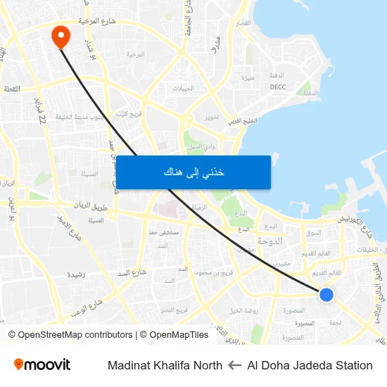 Al Doha Jadeda Station to Madinat Khalifa North map