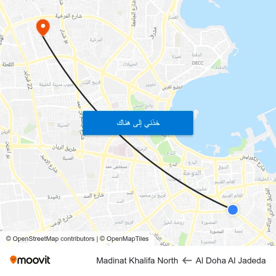 Al Doha Al Jadeda to Madinat Khalifa North map