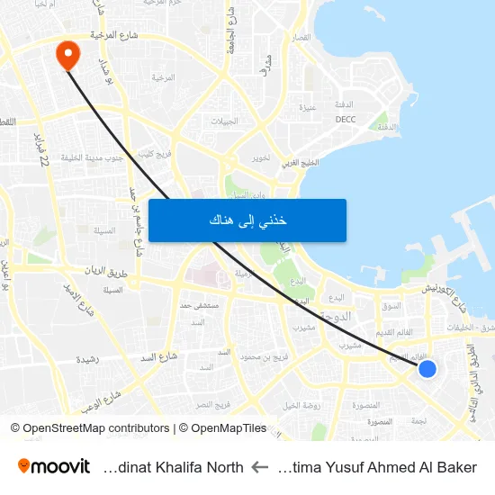 Fatima Yusuf Ahmed Al Baker to Madinat Khalifa North map