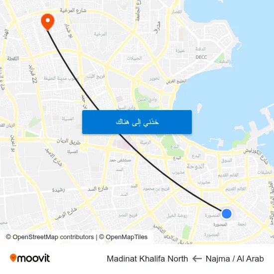 Najma / Al Arab to Madinat Khalifa North map