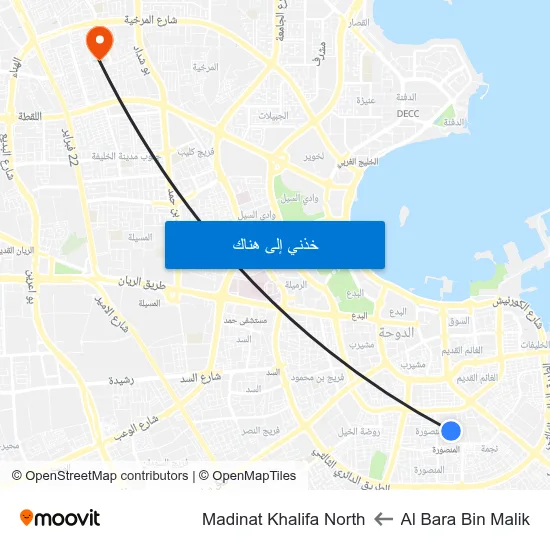 Al Bara Bin Malik to Madinat Khalifa North map
