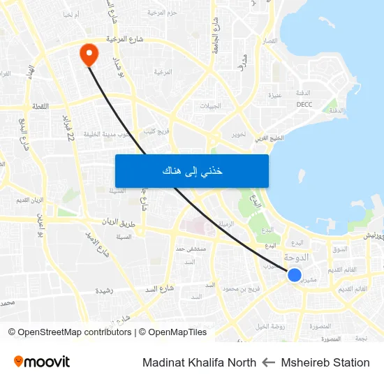 Msheireb Station to Madinat Khalifa North map
