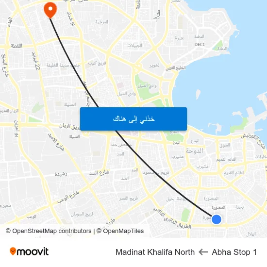 Abha Stop 1 to Madinat Khalifa North map