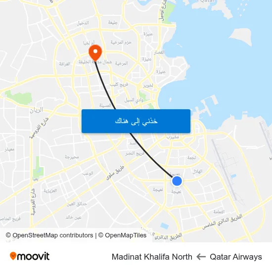 Qatar Airways to Madinat Khalifa North map