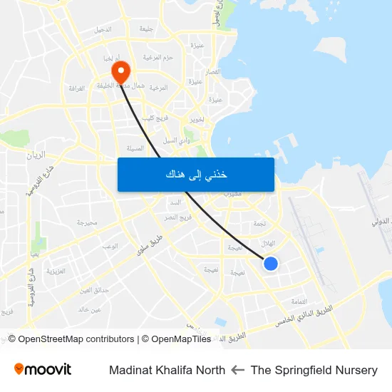 The Springfield Nursery to Madinat Khalifa North map