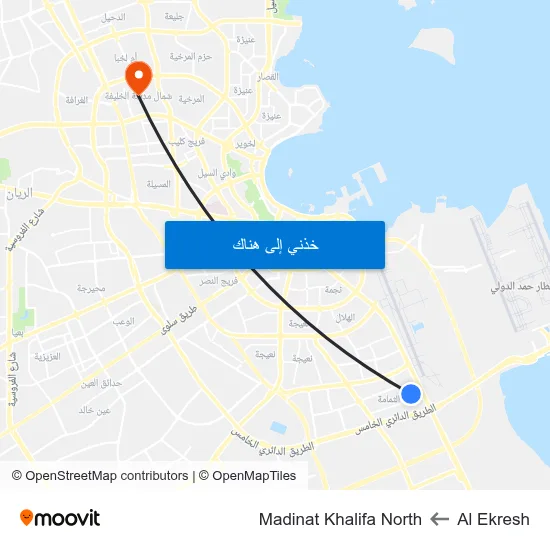 Al Ekresh to Madinat Khalifa North map