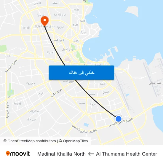 Al Thumama Health Center to Madinat Khalifa North map